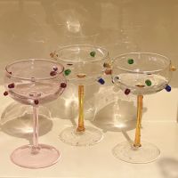 【CW】✲✆♠  Coupe Colorful Goblet Glass Sparkling Gem Cocktail Dessert Drinking Glasses Bar Wine