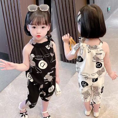 RSN[ข้อเสนอพิเศษแบบจำกัดเวลา] สาวฤดูร้อนชุด 2022 ใหม่เกาหลีรุ่นเด็กเชือกแขวนคอกางเกงขาสั้นยางชี่เด็กสองชิ้น YF-203