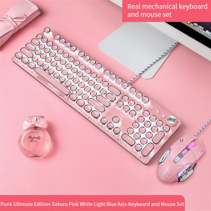 fashion-lipstick-mechanical-keyboard-mouse-set-retro-girl-pink-cute-blue-axis-round-keycap-gaming-keyboard-for-pc-gamer-mac