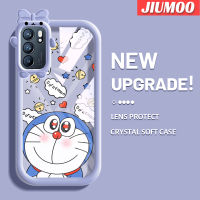 เคส JIUMOO สำหรับ OPPO Reno 6 5G Reno 6 Pro 5G 6Z Reno 5G เคสการ์ตูนโดราเอมอนน้อยมอนสเตอร์ตัวน้อยมีรูปแบบโบว์นนุ่มกันกระแทกทนต่อการขัดถูเคสโทรศัพท์โปร่งใส TPU ซิลิกาเจลฝาครอบป้องกันเลนส์กล้องถ่ายรูป