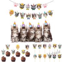 【Ready Stock】 ﹍ E05 Cat Cupcake Topper Picks Cartoon Banner for Kids Birthday Baby Shower Cat Kitten Theme Party Decorations