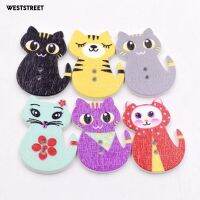 WS 50Pcs Wry Tail Cat Wooden Buttons 2 Holes Scrapbooking Craft Sewing Accessories