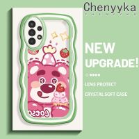 Chenyyka เคสโทรศัพท์ปลอกสำหรับ Samsung Galaxy A04s 5G A13 A13ลายการ์ตูนหมีสตอเบอร์รี่ลายคลื่นเคสโทรศัพท์ซิลิโคนใสนิ่มสีสันสดใสเคสใสเลนส์กล้องถ่ายรูปป้องกันการกระแทก