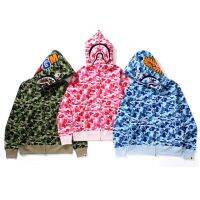 Bape เสื้อฮู้ดซิปแบรนด์ญี่ปุ่น,เสื้อคู่คอตตอนแรเงาลายพรางลายฉลามสำหรับผู้หญิงและผู้ชายเสื้อขนแกะ