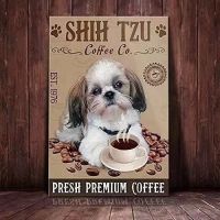 น่ารัก Shih Tzu Dog ป้ายโลหะดีบุกสำหรับ Coffee Co. และ Home Decor-พรีเมี่ยมตลกพิมพ์โปสเตอร์สำหรับฟาร์ม,Workshop,ห้องครัว-Perfect Wall Plaque ของขวัญ