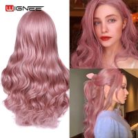 Wignee Pink Hair Synthetic Wig Long Wavy Wigs Heat Resistant For Women DailyParty Natural Black to BrownPurpleAsh Blonde Wig