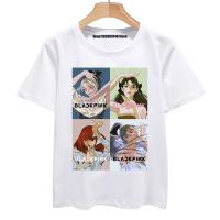 2023 Korean Group Black Print Men Pink Tshirt Summer Short Sleeve Oversized T-Shirts Cotton Clothing Harajuku