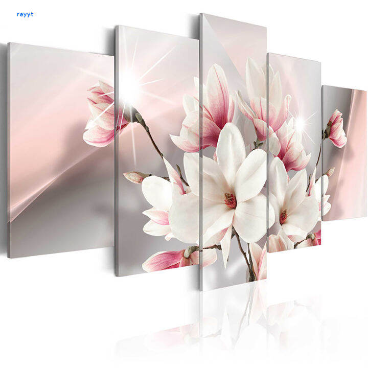 ghj-โปสเตอร์ศิลปะบนผนังลายดอกไม้ผ้าพิมพ์ตกแต่งธรรมชาติสีชมพูสำหรับโรงแรมห้องอาหารในห้องครัวสำนักงาน5ชิ้น