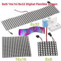 DC5V ไฟแผงพิกเซล RGB LED WS2812B 8X8 16X16 8X32ฉากกั้นยืดหยุ่นดิจิตอลสามารถระบุที่อยู่รายบุคคลได้ SP801E ชุดตัวควบคุมไฟ Led แอพนำสมัย