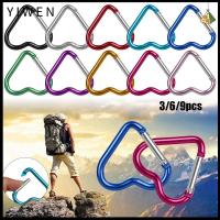 YIWEN 3/6/9pcs 10 สี อุปกรณ์ปีนเขา เครื่องมือตั้งแคมป์กลางแจ้ง คลิปพวงกุญแจ หัวเข็มขัดรูปหัวใจ คาราไบเนอร์อะลูมิเนียม ที่เกี่ยวพวงกุญแจ