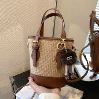 Woven Straw Woven Bag Female 2023 New Niche High Sense Summer All-Matching Shoulder Bag Popular Portable Bucket Bag