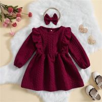 Baby Dress Spring Autumn Toddler Girls Solid Long Sleeve Ruffle Dress + Headband Princess Dress 2pcs Toddler Clothes  by Hs2023