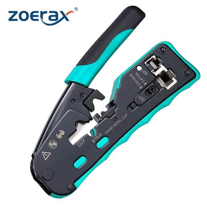 ZoeRax Pass Through RJ45 Crimp Tool Cat5e Cat6 Cat6a Cat7 Crimping Tool for RJ11/RJ12 Standard