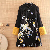 【CW】High-end Winter Women Coat Top Chinese Style Tang Suit R Embroidery Phoenix Elegant Lady Warm Qipao Coat Female S-XXL