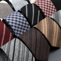 Mens Ties 7ซม. ผ้าฝ้ายคลาสสิก Handmade Skinny สีเทาสีน้ำตาลลายเนคไทคอแคบ Slim Plaid Casual Tie อุปกรณ์เสริม Gift