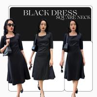 THONGYOY-Black dress square neck เดรสสีดำสุภาพ ชุดทำงาน