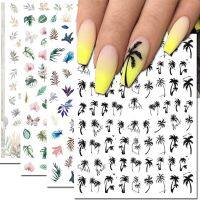 Nail Art Decals Black Tropical Coconut Tree Palms Leaf Summer Flowers Back Glue Nail Stickers Decoration For Nail Tips Beauty Adhesives Tape