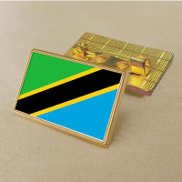 Tanzanian flag pin 2.5*1.5cm zinc die-cast PVC colour coated gold rectangular medallion badge without added resin