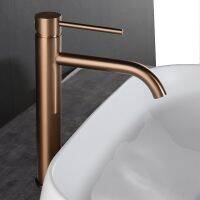 Brushed Gold Bathroom Basin Faucet Cold And Hot Mixer Water Tap Deck Mounted Single Hole &amp; Handle Tall Style Brushed Rose Gold