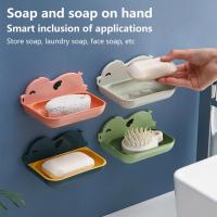 Wall Mounted Soap Holder Drain Soap Box Cartoon 4 Colors Self-draining Soap Dish Bathroom Self Adhesive Storage Accessory Soap Dishes