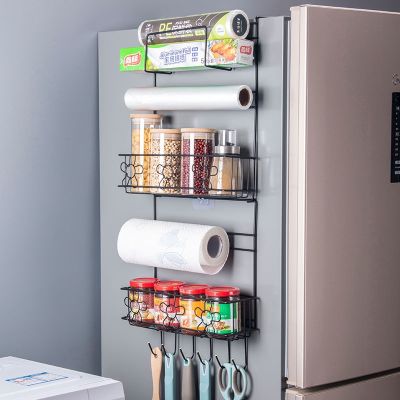 【CC】 Spice Storage Rack Refrigerator Side Shelf Wall Hanging Fridge Racks Paper Holder Closet Organizer