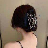 XUZVDL เรียบหรู ใหญ่ไปหน่อย โลหะ คลิปปลาฉลาม สีเงิน Barrettes ขนาดใหญ่ กรงเล็บผมผีเสื้อ กิ๊บปูผม สไตล์เกาหลี ปิ่นปักผม