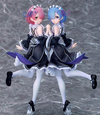 ZZOOI 25cm Re:ZERO Starting Life in Another World Anime Figure Rem &amp; Ram Twins Action Figure Rem/Ram Figure Collection Model Doll Toys