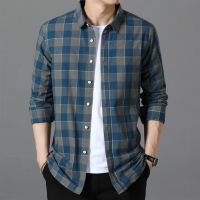 CODTheresa Finger 4 Colors Mens 100 Cotton Casual Plaid Color Shirt Long sleeve Formal business Korean slim fit Plus Size baju lelaki YoHomie