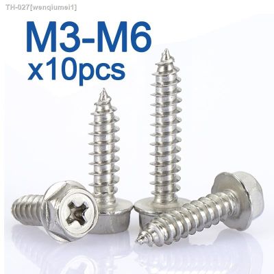 ▲﹍▼ 10pcs/lot M3 M4 M5 M6 Phillips Driving Hexagon Head Flange Self Tapping Screws With Washer 304 Stainless Steel Cross