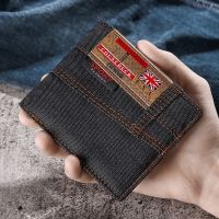 Dompet Pria Baru Dompet Pendek Kualitas Dompet Bisnis Pria Kain Denim Dompet Ritsleting Pria Tempat Kartu Tas Koin Portefeuille Homme