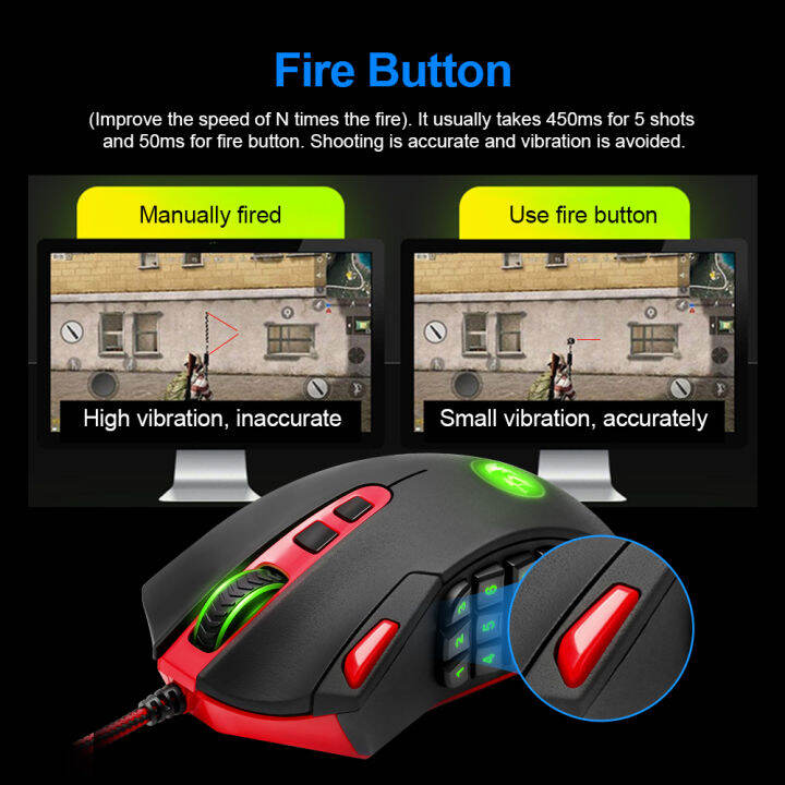 New Redragon Perdition M901 USB wired Gaming Mouse 12400DPI 19 buttons ...
