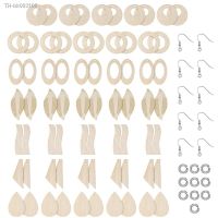 ♈ 70 Pcs/Set Unfinished Wooden Earrings Blanks with Ear Hooks Opening Ring Jewelry Pendants Making DIY Crafts