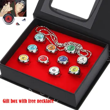 RED KANJI SYMBOLS Naruto 10 Pcs. Necklace & Ring Set (Anime Charm  Pendant)