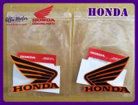 HONDA WING 80MM. STICKER "BLACK" &amp; "ORANGE" "GENUINE PARTS" #สติ๊กเกอร์มอเตอร์ไซค์ Honda แท้ เคลือบเงา ขนาด 80MM สีกรอบส้ม ตัวดำ  คู่ซ้าย- ขวา