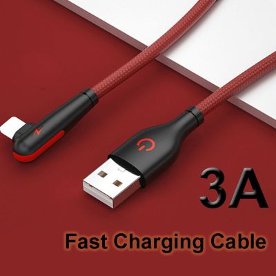 3A 90 Degree USB Charger Cable Elbow Data Transfer Cable for iPhone 6 7 8 Plus 11 12 13 Pro Max X XR iPad Fast Charging Cord 2m
