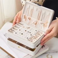 Double Layer Jewelry Organizer Display Travel Jewelry Storage Box Case Large Space Holder for Earrings Necklaces Women Gift Box