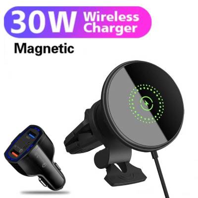 FDGAO Magnetic Wireless Car Charger Stand For iPhone 14 13 12 Pro Max Mini Phone Holder 30W Fast Charging Vehicle Air Vent Mount Car Chargers