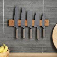 Behogar Magnetic Knifes Rack Wall Mounted Bamboo Kitchen Utensil Knifes Holder Bar Organizer for Home Restaurant 40x6.2x2.1cm