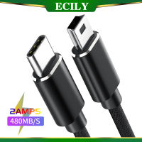 ECILY USB Type C ไปยัง USB ขนาดเล็กที่ชาร์จ USB2.0สายชาร์จอย่างรวดเร็วสายเคเบิลถ่ายโอนข้อมูลสำหรับการซิงโครไนซ์การรับส่งข้อมูลของคอมพิวเตอร์