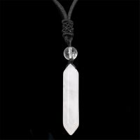 Natural Double Pointed Clear Crystal Quartz Pendant Gemstone Black Braided Rope Reiki Healing Fashion Round Bead White Quartz