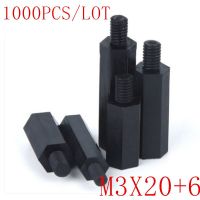 【✔In stock】 a7xd3t ไนลอน1000ชิ้นตัวกั้นระยะตัวผู้-ตัวเมีย M3 * 206ไนลอนหกเหลี่ยมสีดำคอลัมน์สเปเซอร์พลาสติก