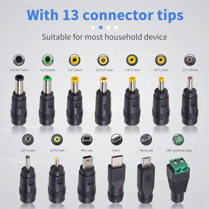 5v-dc-5-5-2-1mm-jack-charging-cable-power-cord-usb-to-dc-power-cable-with-13-interchangeable-plugs-connectors-adapters
