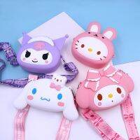 Santio กระเป๋าสะพายไหล่ Hello Kitty Kulomi Melody ของแท้ที่เก็บกระเป๋าเหรียญพกพาได้ซิลิกาเจลสำหรับเด็กของขวัญกระเป๋าแมสเซนเจอร์ผู้หญิง