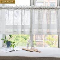 【YD】 Faux Curtain for kitchen half Transparent Sheer Tulle Short door Curtains bar bedroom