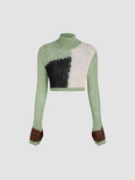 HOT”Cider Patchy High Neck Crop Sweater เสื้อครอปแขนยาวผู้หญิง เสื้อครอปสเวตเตอร์ผญ ลุคสตรีท