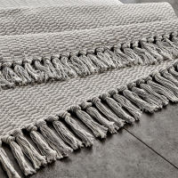 Gray Cotton And Linen Tassel Woven Carpet Nordic Bedroom Bedside Mat Hand Knotted Rug Simple Furniture Cover