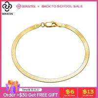 Rinntin 18K Gold 925 Sterling Silver Italian 3mm Flexible Flat Herringbone Chain Bracelet for Women Party Bangle Jewelry SB107