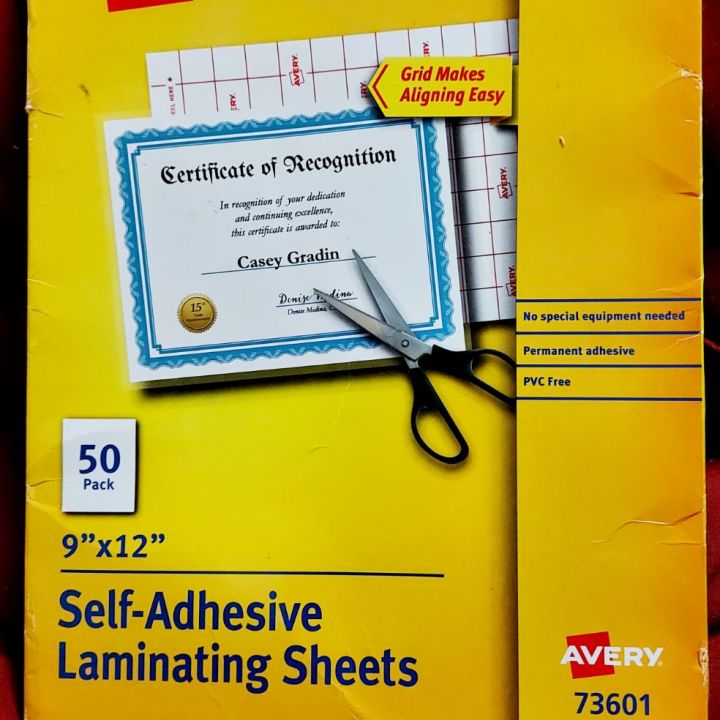 Avery Self-Adhesive Laminating Sheets, 9 x 12, Box of 50 - NEW SEALED -  73601