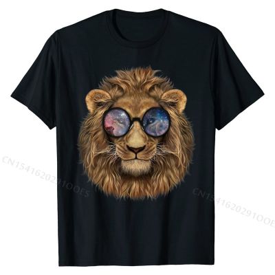 Lion Wearing Space Galaxy Sunglass - T-Shirt Cotton Tees for Men Design T Shirts Normal Wholesale
