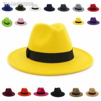 ▦ Women Winter Yellow Classic Elastic Fedora Hat Unisex Wool Felt Jazz Hats Elegant Men Women Wide Brim Panama Trilby Cap